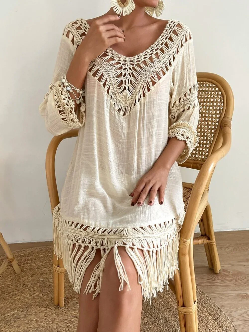 Apricot Women's Hollow Out Knitted Cover Up
